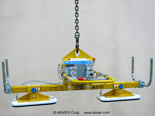 ANVER Two Pad Air Powered Vacuum Lifter for Lifting Copper Plate, 12 ft x 6 ft (3.6 m x 1.8 m) up to 2000 lb (907 kg)